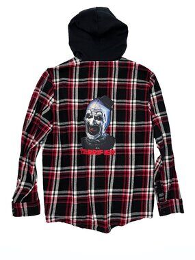 Terrifier Art the Clown Horror Plaid Button Up Hoodie Hooded Shirt Top